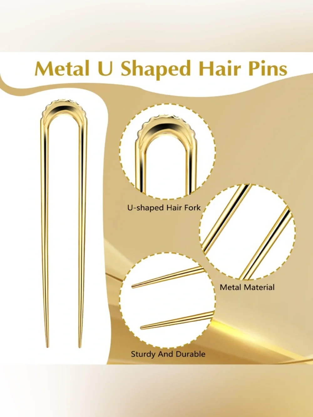 Gold & Silver Metal Hair Fork Set - Classic U-Shaped Hair Pins